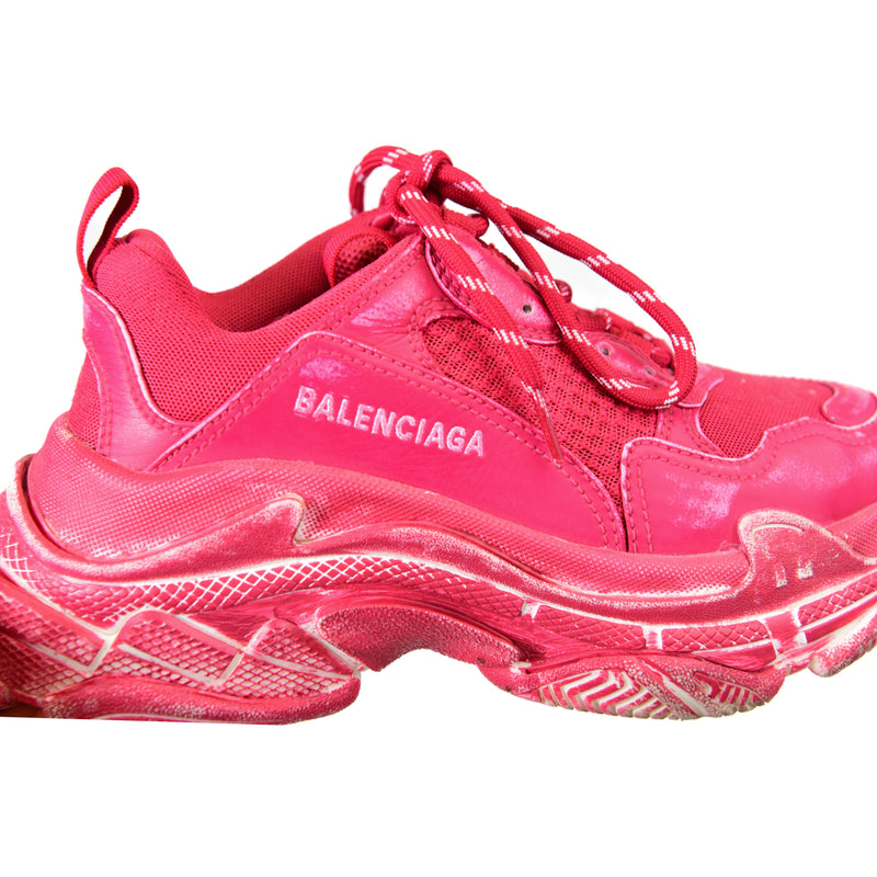 Balenciaga Triple S Red & Hot Pink Cloth faded Sneakers Size 37