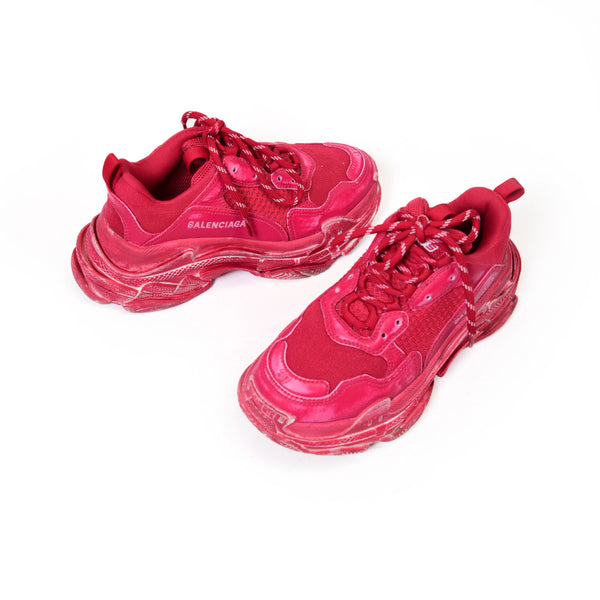 Balenciaga Triple S Red & Hot Pink Cloth faded Sneakers Size 37