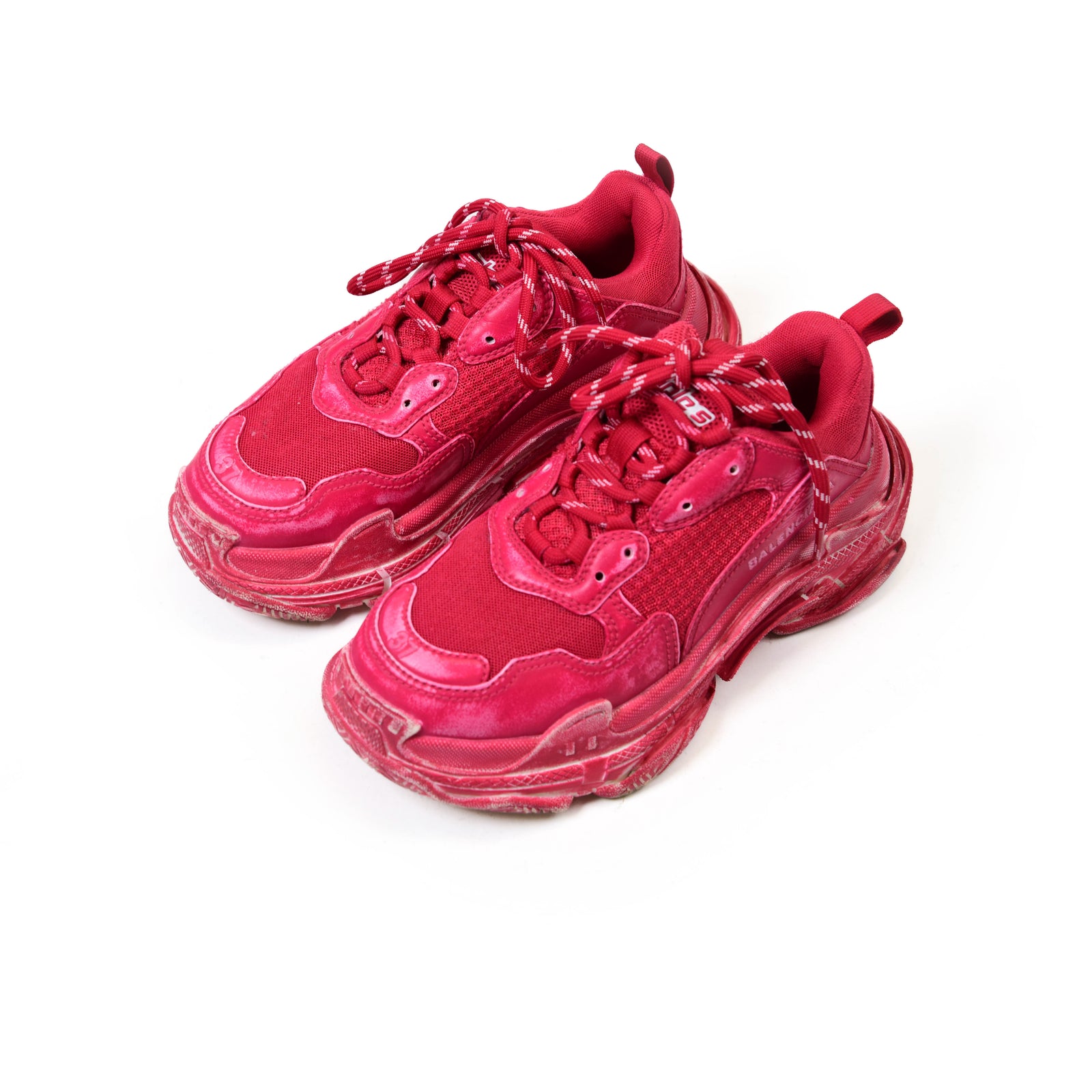 Balenciaga Triple S Red Hot Pink Cloth faded Sneakers Size 37 On Que Style