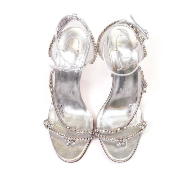 Christian Louboutin Silver PVC Joli Queen 100 Silver Sandals Size 37