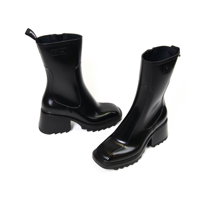 Chloe Black Rubber Betty Rain Boots Size 38