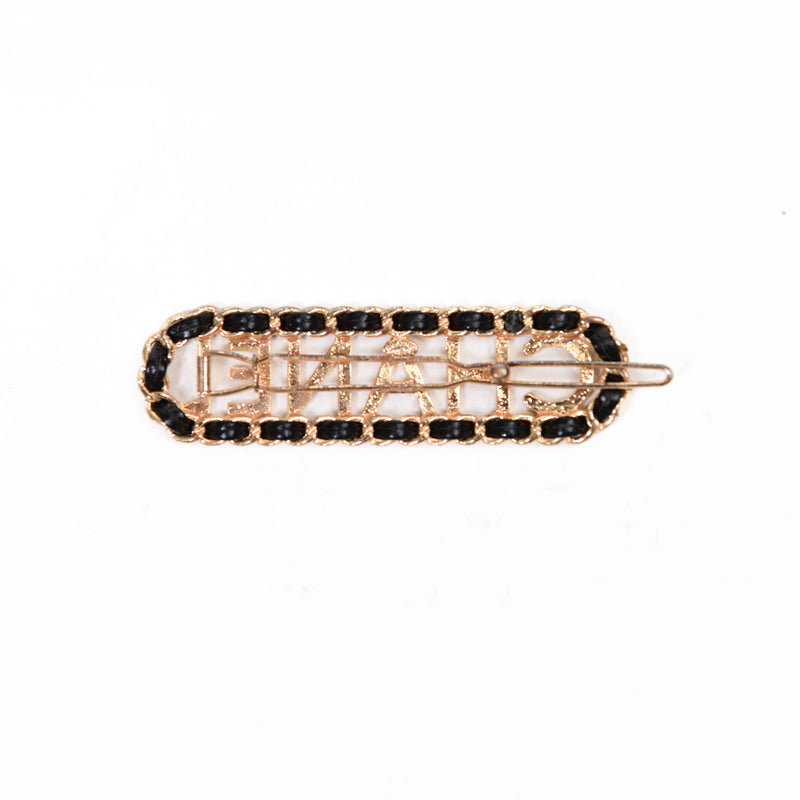 Chanel Gold Metal Lambskin Vintage Allure Logo Hair Clip