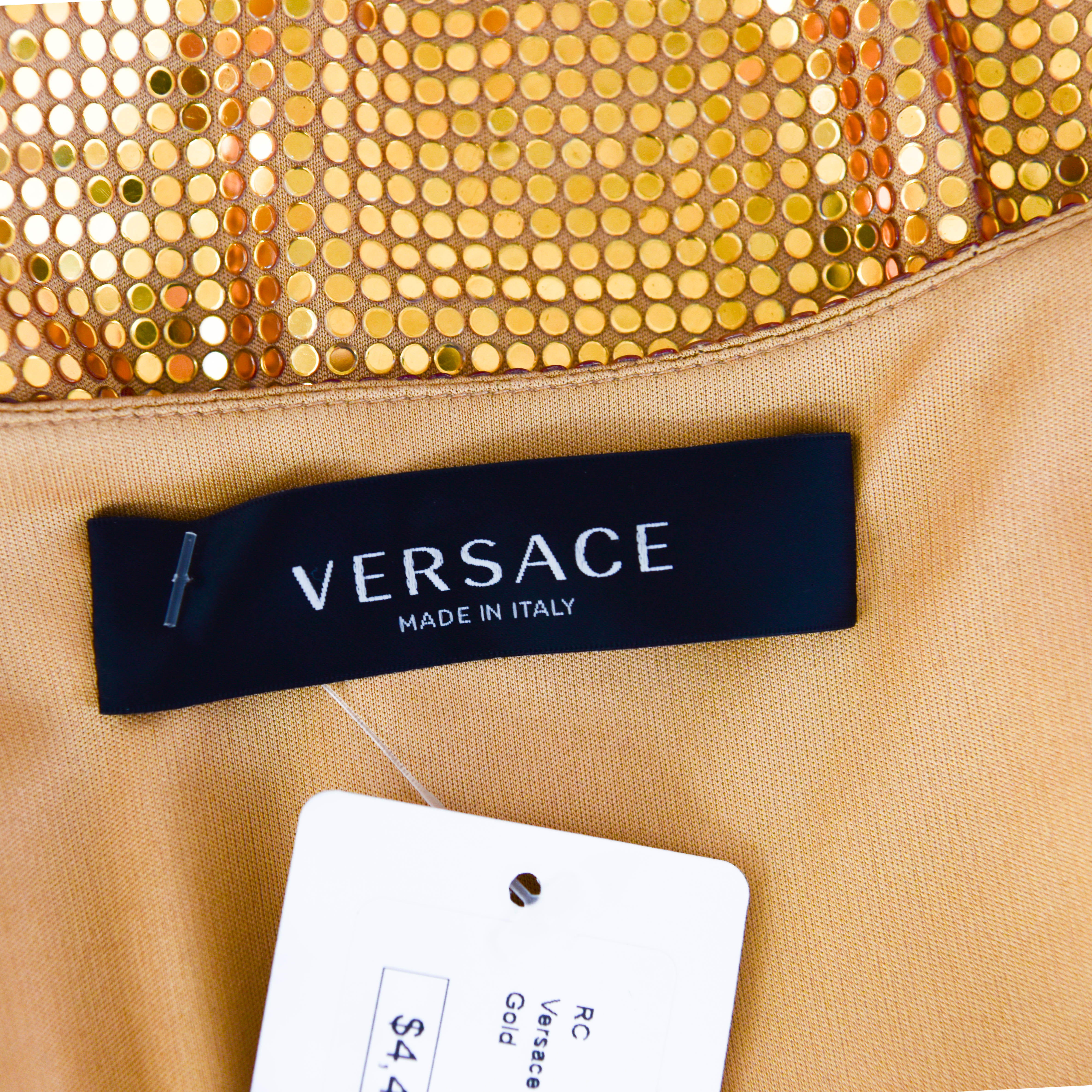 Versace Gold Cowl Neck Mini Dress Size 36 – On Que Style