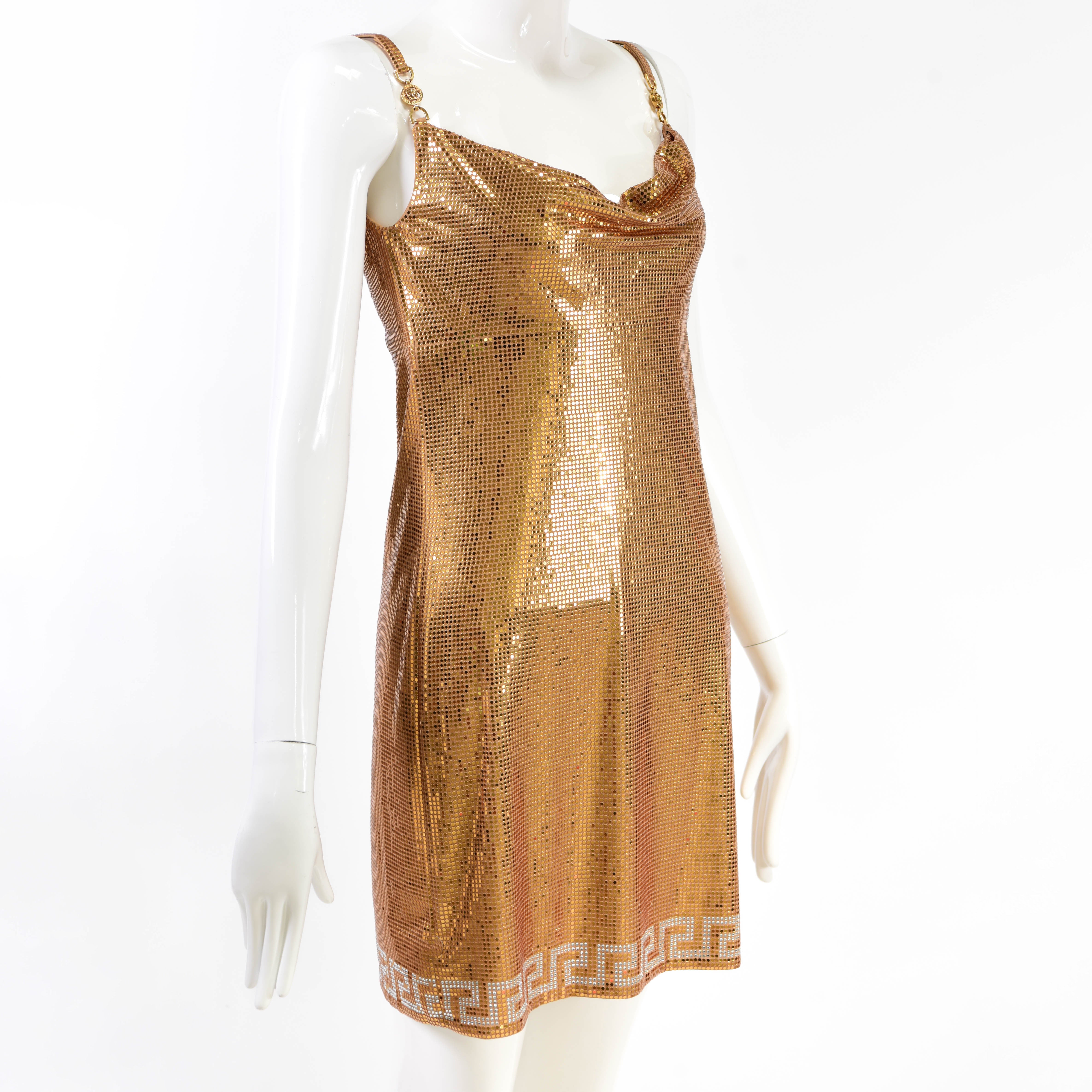 Versace Gold Cowl Neck Mini Dress Size 36 – On Que Style
