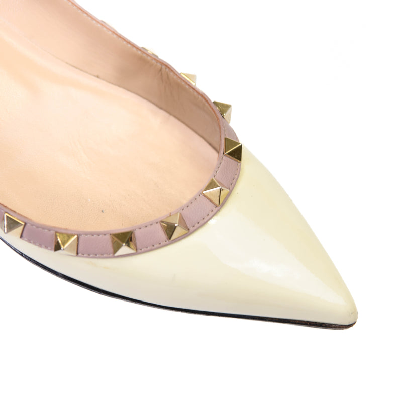 Valentino Cream Leather and Patent Rockstud Ballet Flats Size 39