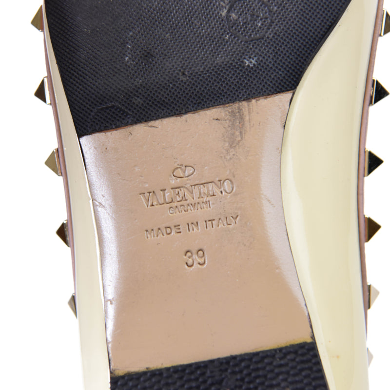 Valentino Cream Leather and Patent Rockstud Ballet Flats Size 39