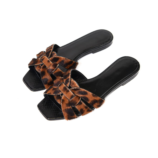 Saint Laurent  Tribute Leopard-Print Calf Hair Sandals Size 36