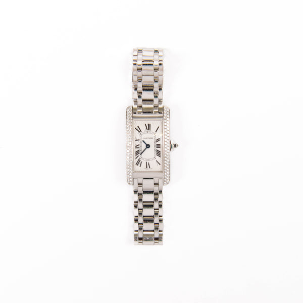 Ladies Cartier 23mm American Tank 18K White Gold Diamond Watch