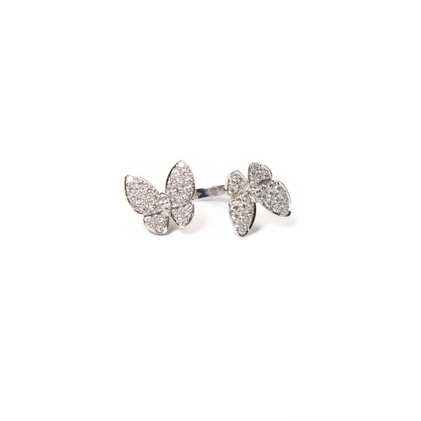 Van Cleef & Arpels 18k White Gold & Diamonds Two Butterfly Between The Finger Ring