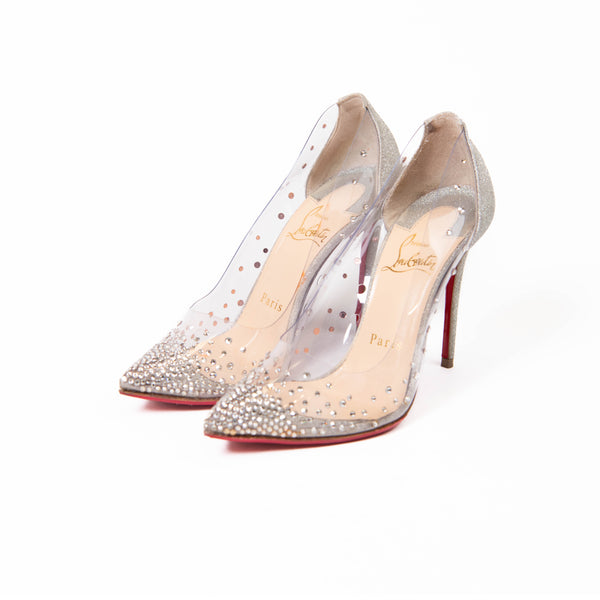 Christian Louboutin Silver Textured Leather and PVC Degrastrass Pumps Size 35