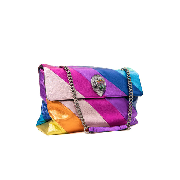 Kurt Geiger Pink Blue Multicolor Leather Rainbow Metallic Kensington Shoulder Bag