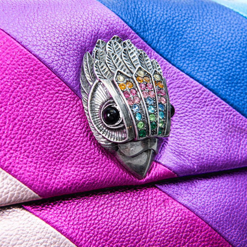 Kurt Geiger Pink Blue Multicolor Leather Rainbow Metallic Kensington Shoulder Bag