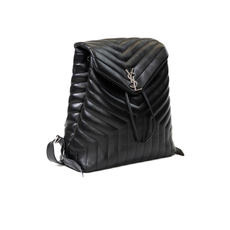 Saint Laurent Black Leather Y Quilted Monogram YSL Loulou Backpack