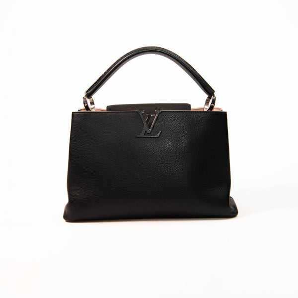 Louis Vuitton Black & Pink Taurillon Leather Capucines MM Bag