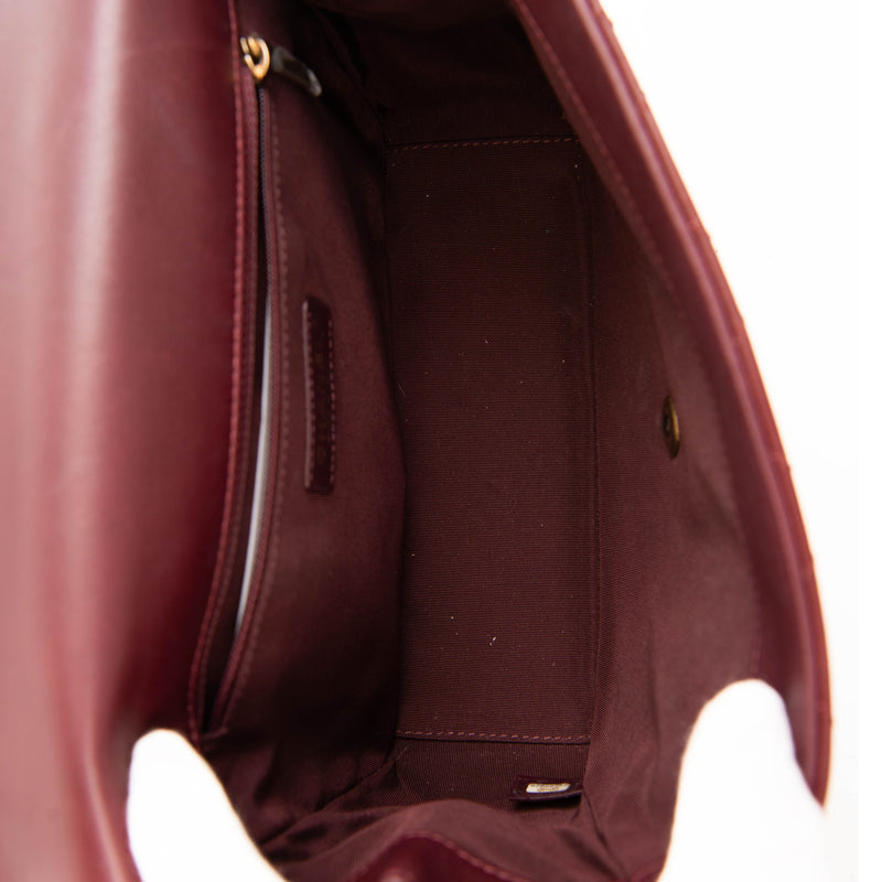 Chanel Burgundy Aged Leather Gold Bar Top Handle Bag