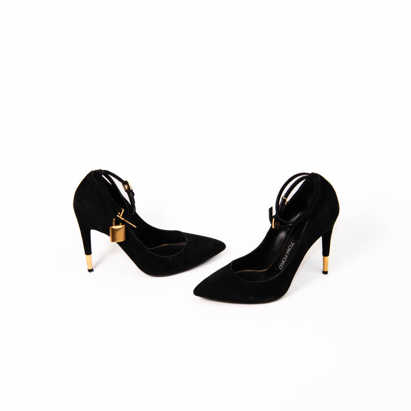 Tom Ford Black Suede Ankle Strap Luck Pumps Size 36.5