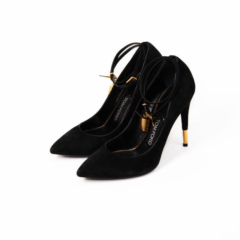 Tom Ford Black Suede Ankle Strap Luck Pumps Size 36.5
