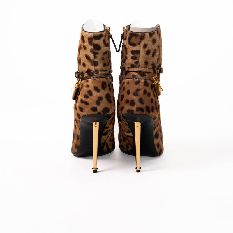 Tom Ford Pony Hair Leopard Print Padlock Ankle Boots Size 8.5