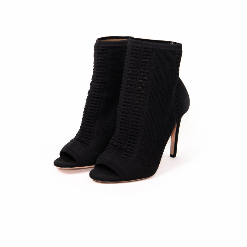 Gianvito Rossi Black Knit Fabric Vires Open Toe Ankle Booties Size 38.5