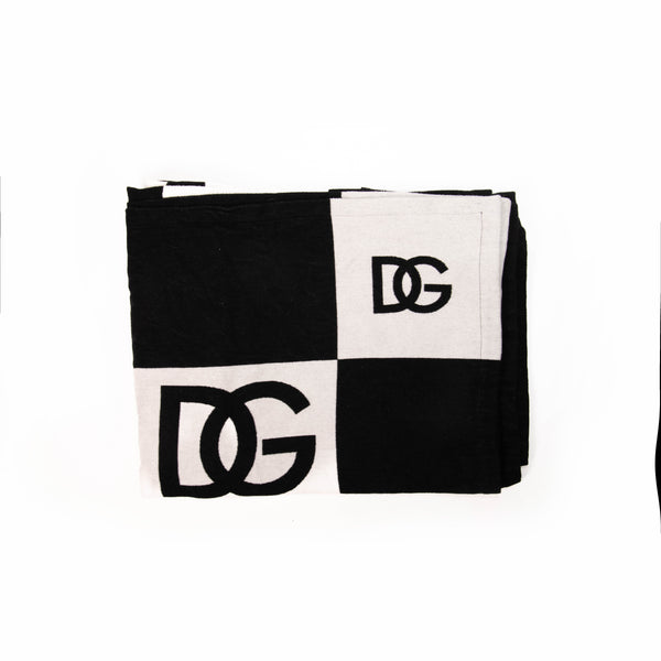 Dolce & Gabbana Black & White Logo Cotton Throw or Blanket