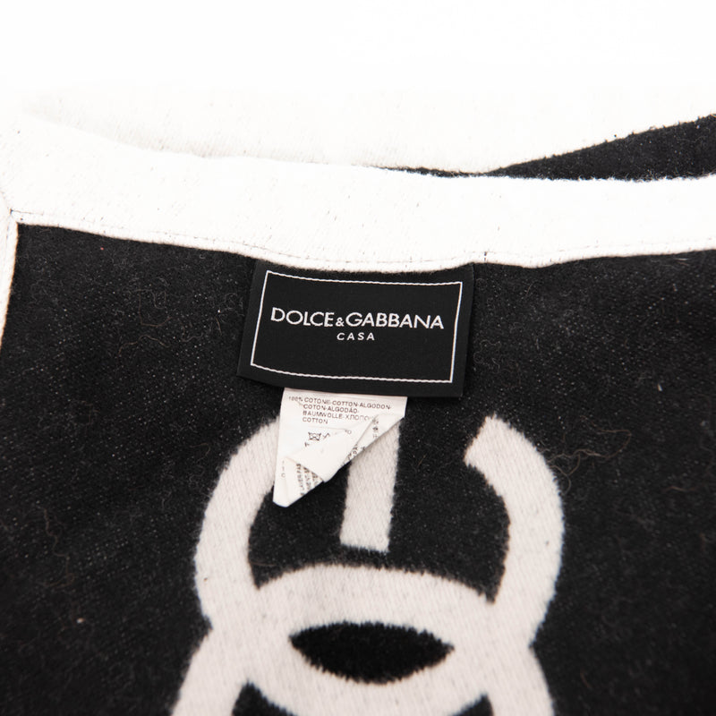 Dolce & Gabbana Black & White Logo Cotton Throw or Blanket