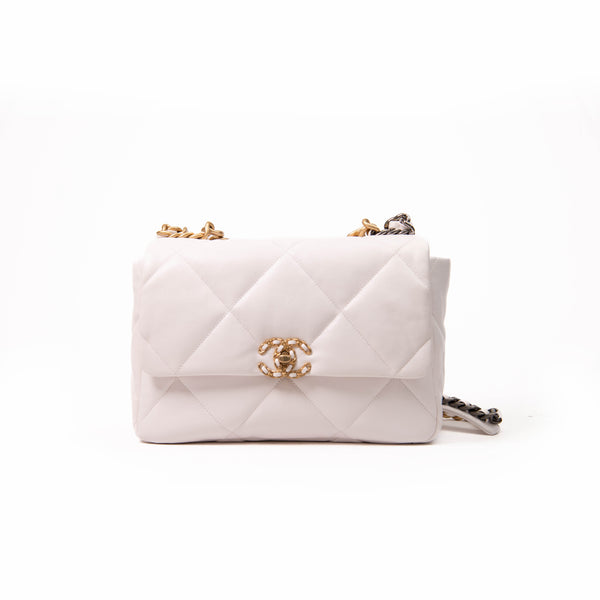 Chanel White Lambskin Quilted Medium Chanel 19 Flap