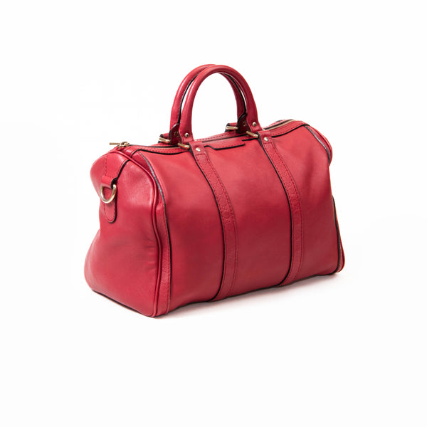 Gucci Red Calfskin Microguccissima Trim Medium Boston Shoulder Bag