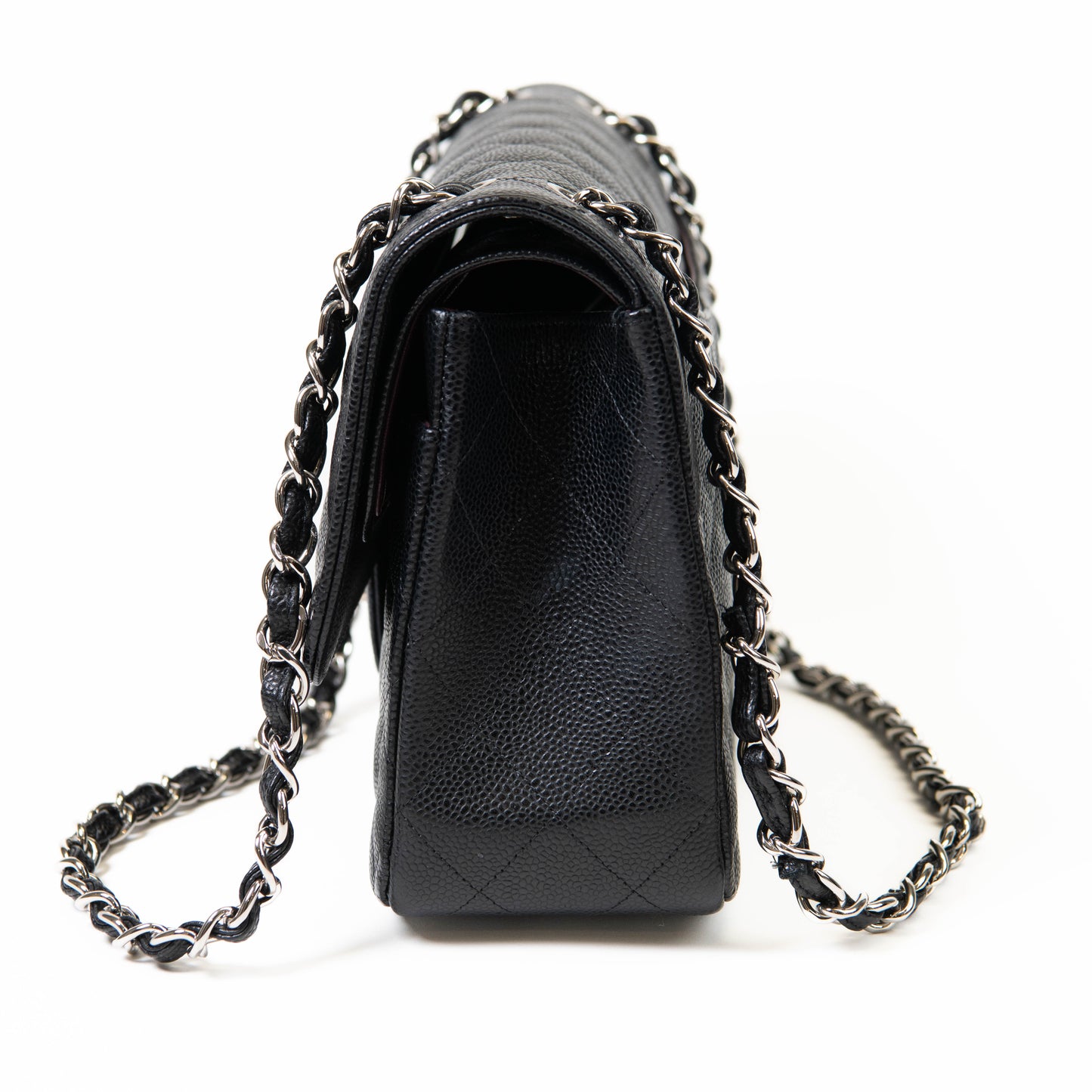Chanel Black Quilted Caviar Leather Jumbo Classic Double Flap Shoulder Bag GHW