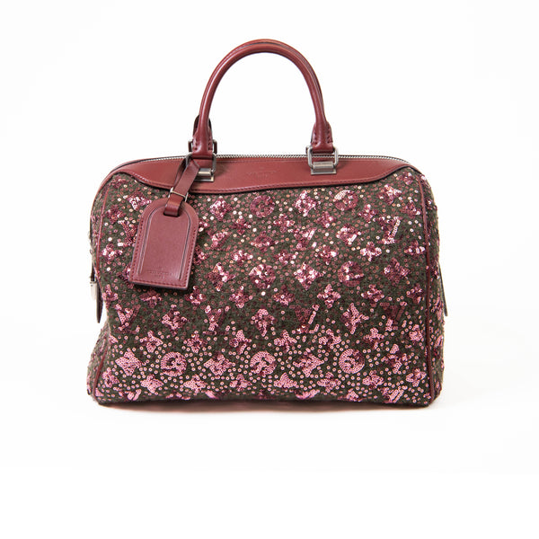Louis Vuitton Burgundy/Green Wool, Sequin & Leather Sunshine Express Speedy 35 Bag