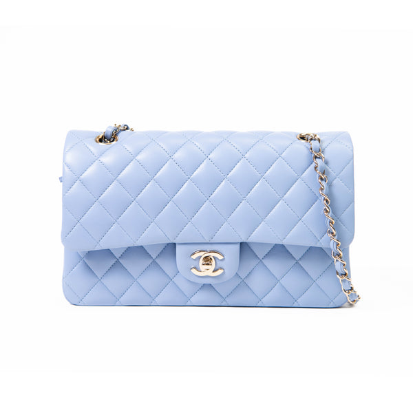 Chanel Light Blue Lambskin Quilted Medium Double Flap GHW