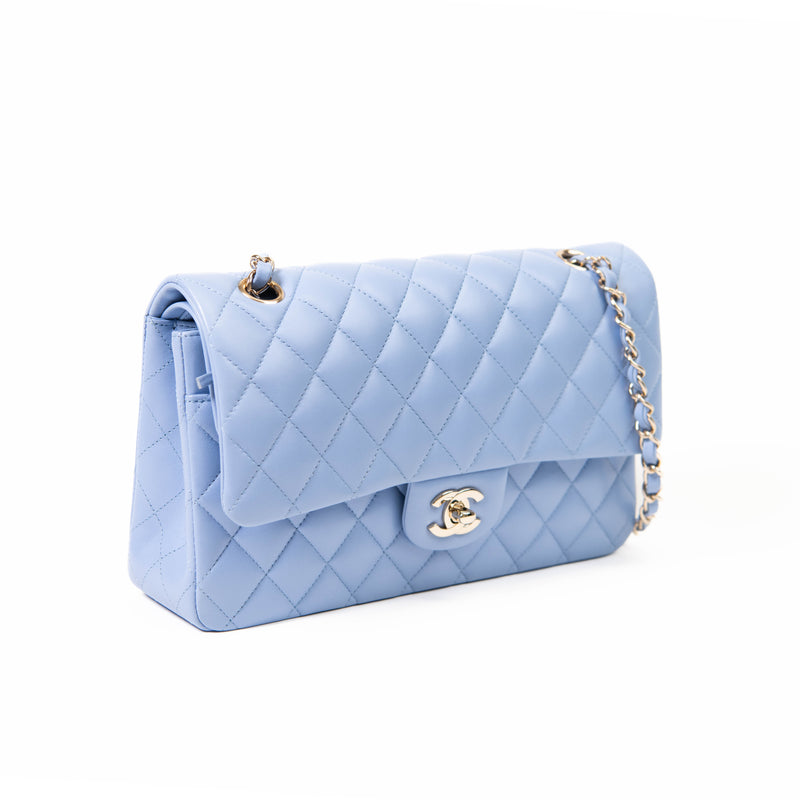Chanel Light Blue Lambskin Quilted Medium Double Flap GHW