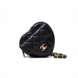 Chanel Black Lambskin Quilted CC In Love Heart Waist Belt Bag With Chain