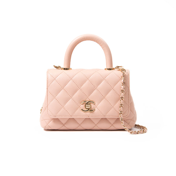Chanel Light Pink Caviar Quilted Extra Mini Coco Handle Flap