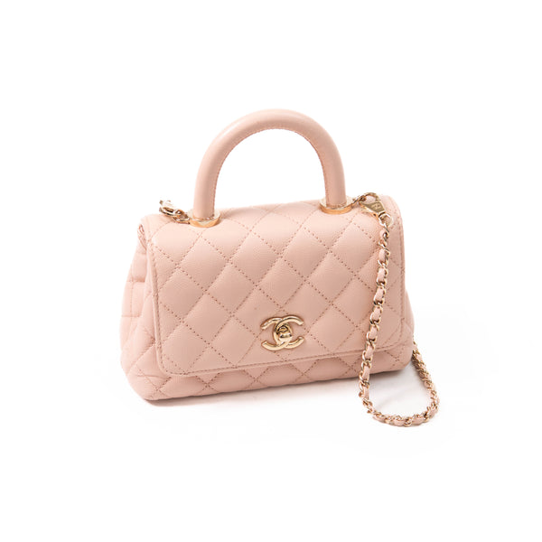 Chanel Light Pink Caviar Quilted Extra Mini Coco Handle Flap