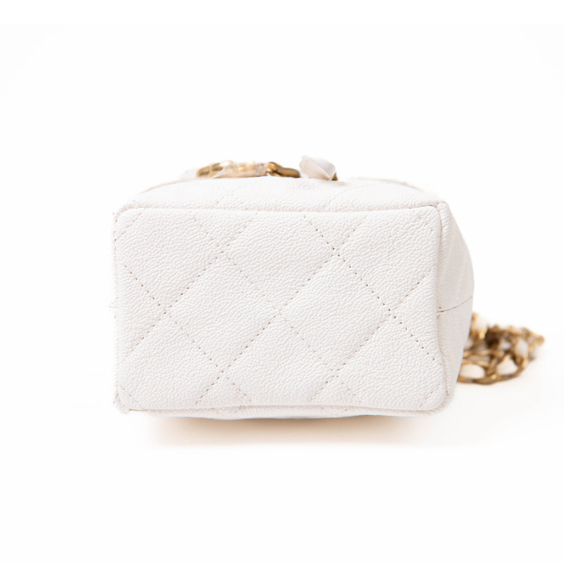 Chanel 21S White Caviar Leather Quilted Mini Top Handle Vanity With Chain