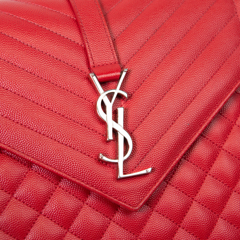 Saint Laurent Red Grain De Poudre Textured Mixed Matelasse Triquilt Monogram Satchel