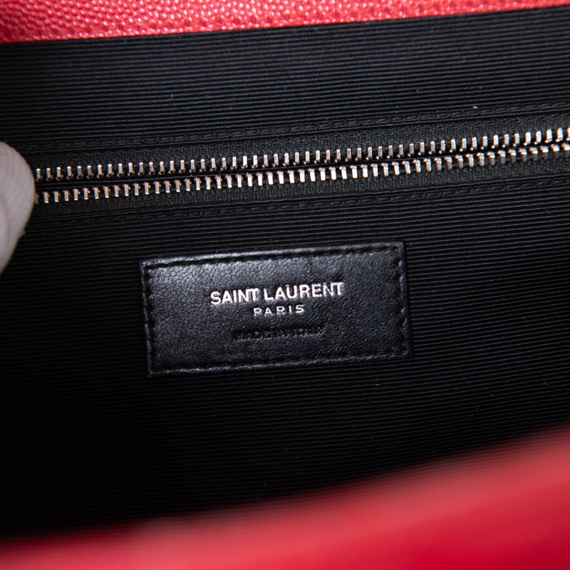 Saint Laurent Red Grain De Poudre Textured Mixed Matelasse Triquilt Monogram Satchel