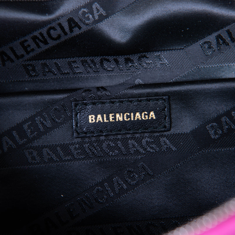 Balenciaga Shiny Pink Pebbled Leather Logo Embossed XXS Souveniers Belt Bag