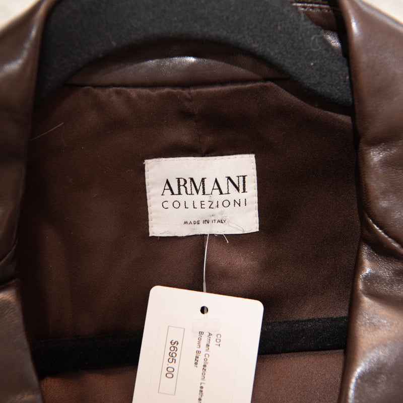 Armani Collezioni Brown Leather 3 Button Blazer Size Small