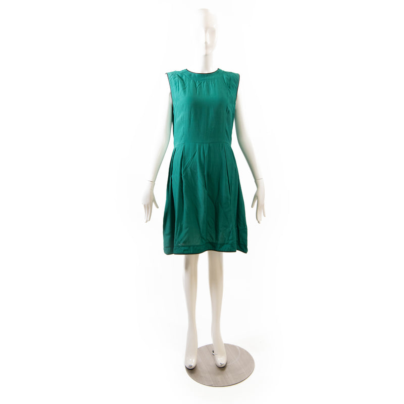 Marni Green & Black Cotton With Leather Edge Short Sleeve Dress Size 40