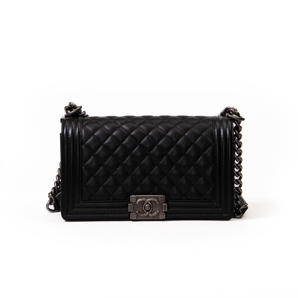 Chanel Small Black Caviar Leather Boy Shoulder Bag