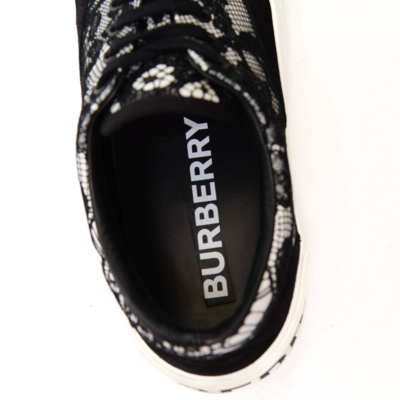 Burberry Black and White Suede and Lace Sneakers Size 38.5