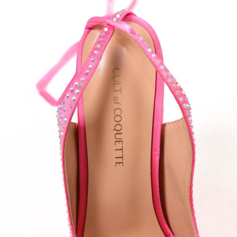 Cult of Coquiette Pink Satin and Crystal Sandals Size 7.5