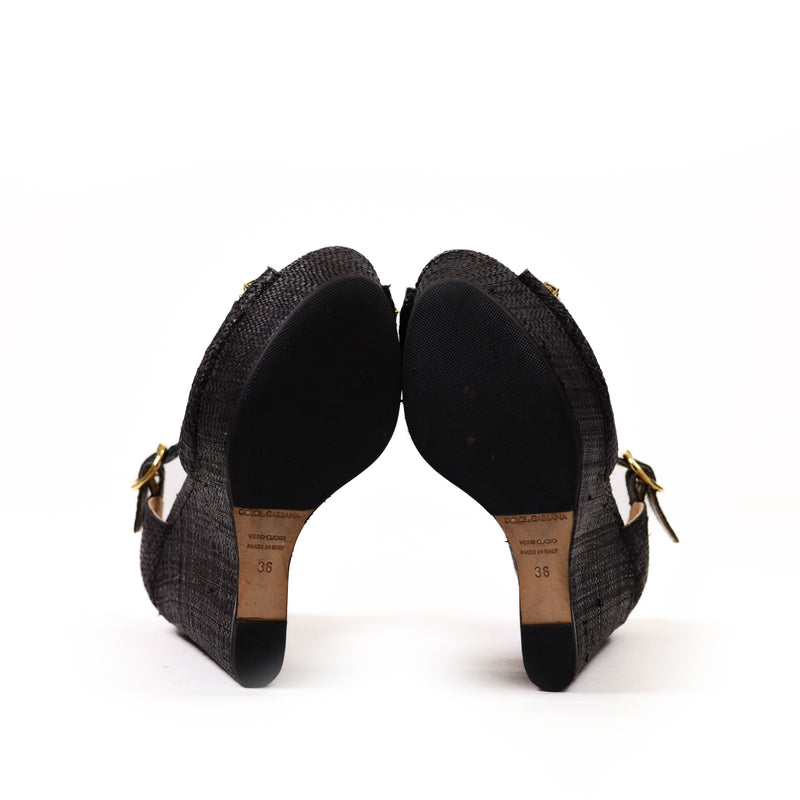 Dolce & Gabbana Gray Raffia Platform Sandals Size 36