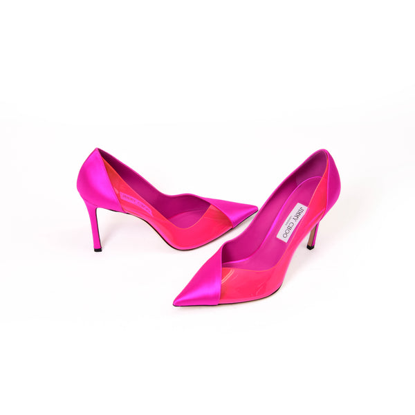 Jimmy Choo Pink Satin and PVC Pumps Size 40.5