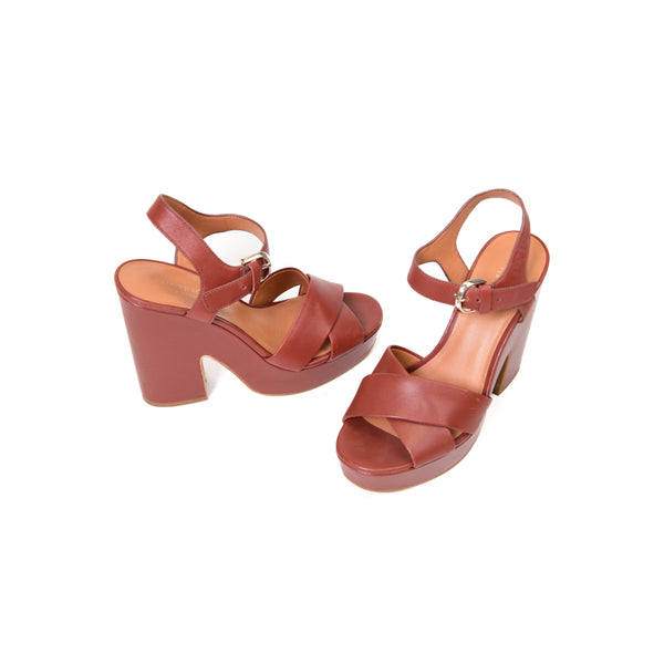 Kate Spade Brown Leather Grace Platform Sandals Size 7