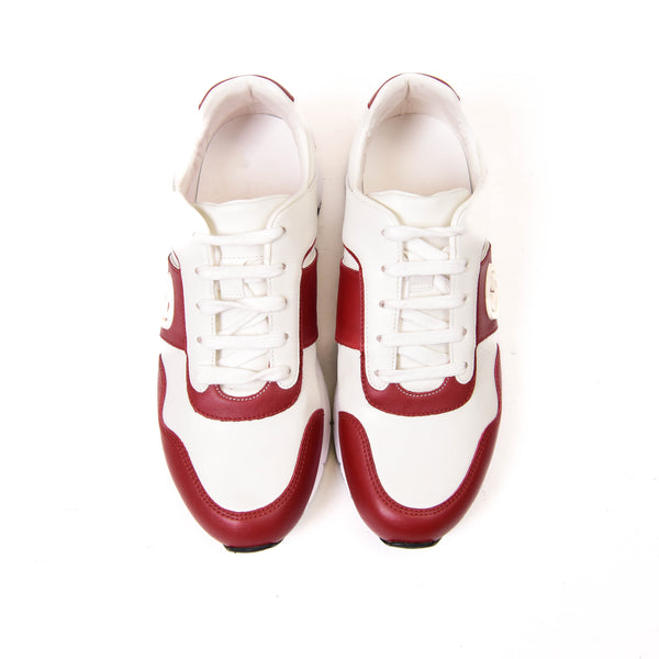 Gucci White and Burgundy Leather Sneakers Size 36.5