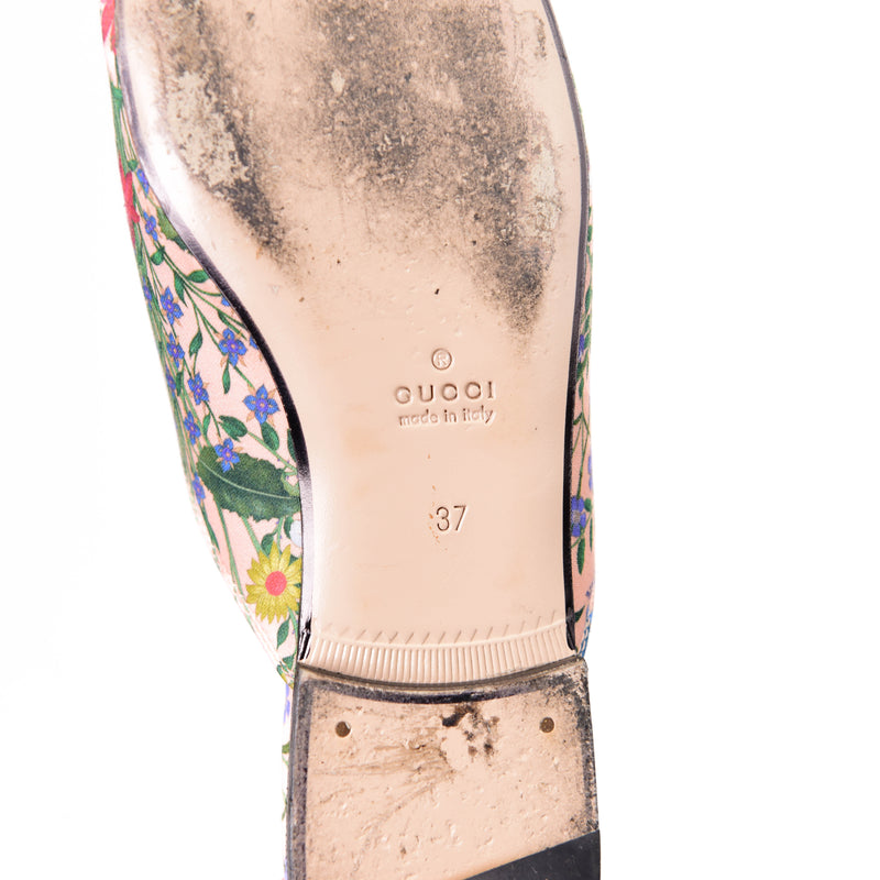 Gucci Pink Floral Satin Slip-On Flats Size 37