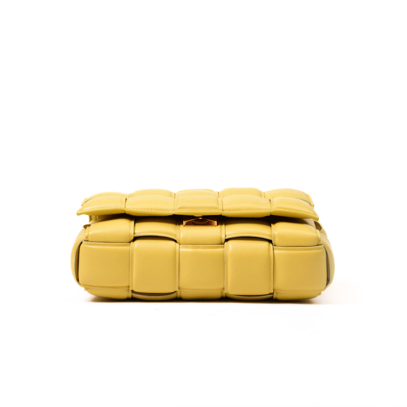 Bottega Veneta Yellow Lambskin Maxi Intrecciato Padded Chain Cassette Crossbody Bag