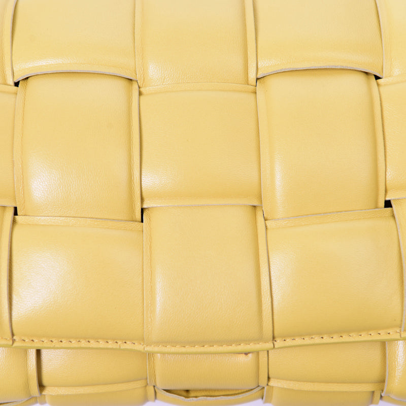 Bottega Veneta Yellow Lambskin Maxi Intrecciato Padded Chain Cassette Crossbody Bag